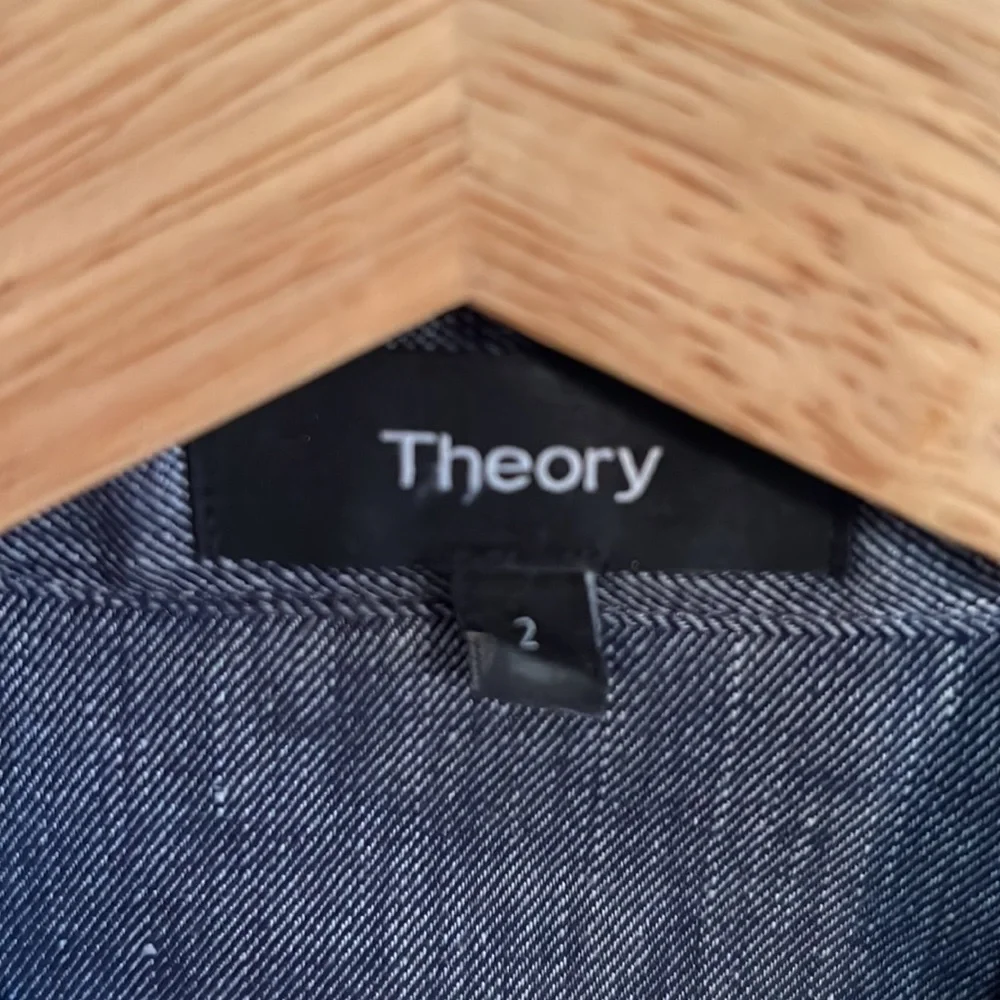 Theory Stretch Denim‑Look Shirt Dress – Button Front, Pockets, Size XS - Picture 6 of 9